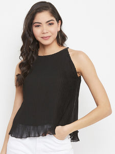 Black Pleated Sleeveless Top