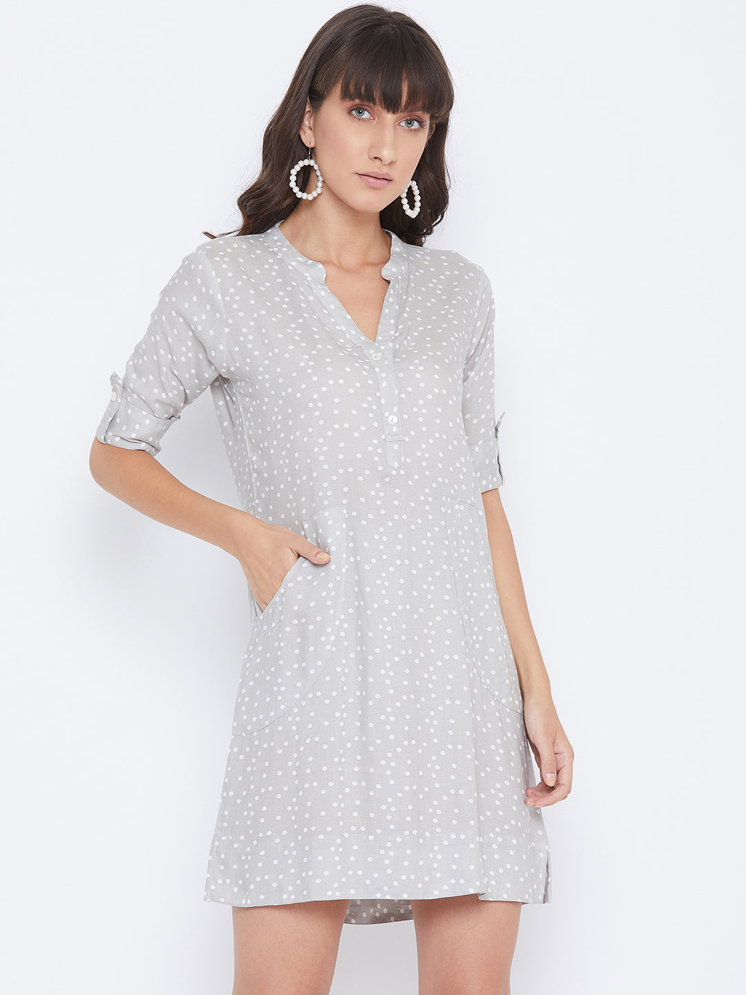 Beige Polka Dots A-Line Dress