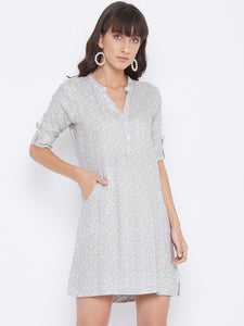 Beige Polka Dots A-Line Dress