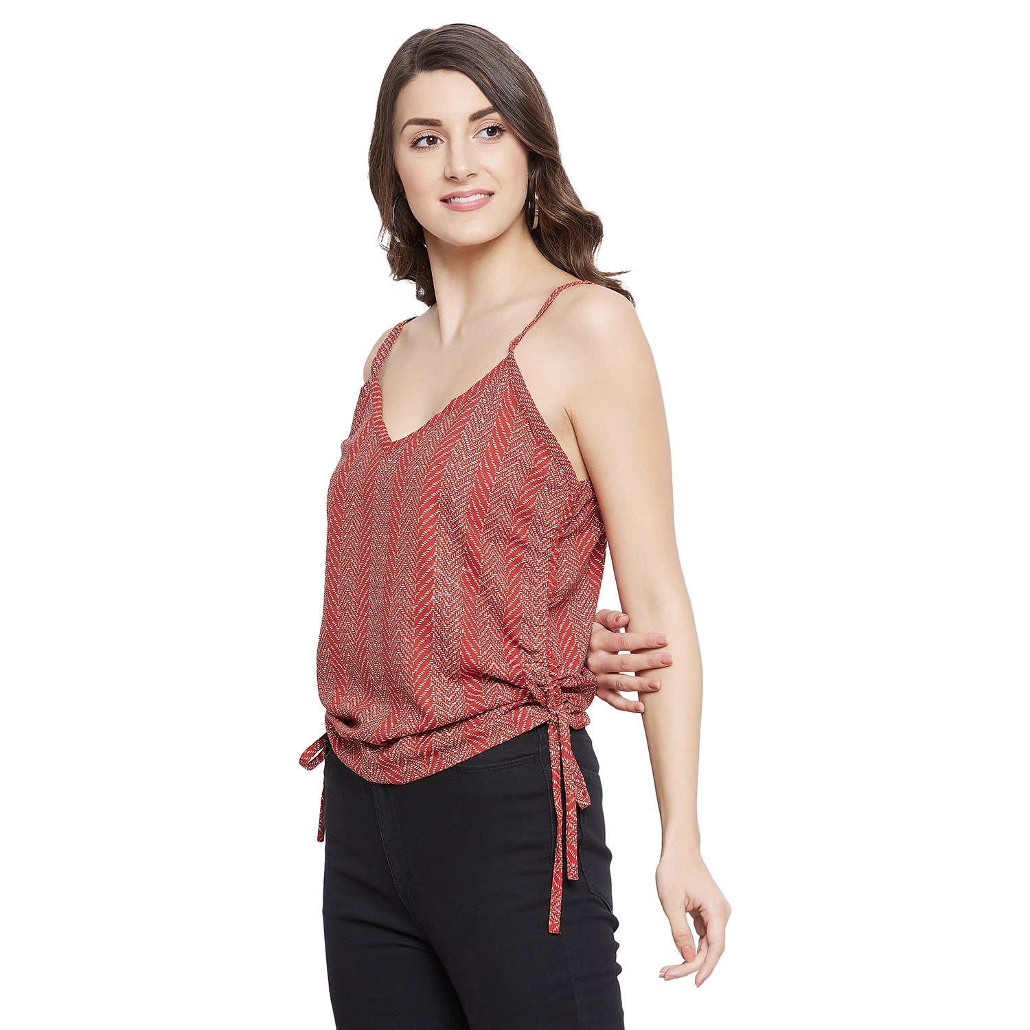 Red Geometric Print Top