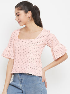 Cotton Brown Peach Polka Top