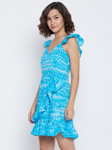 Blue frill sleeve dress