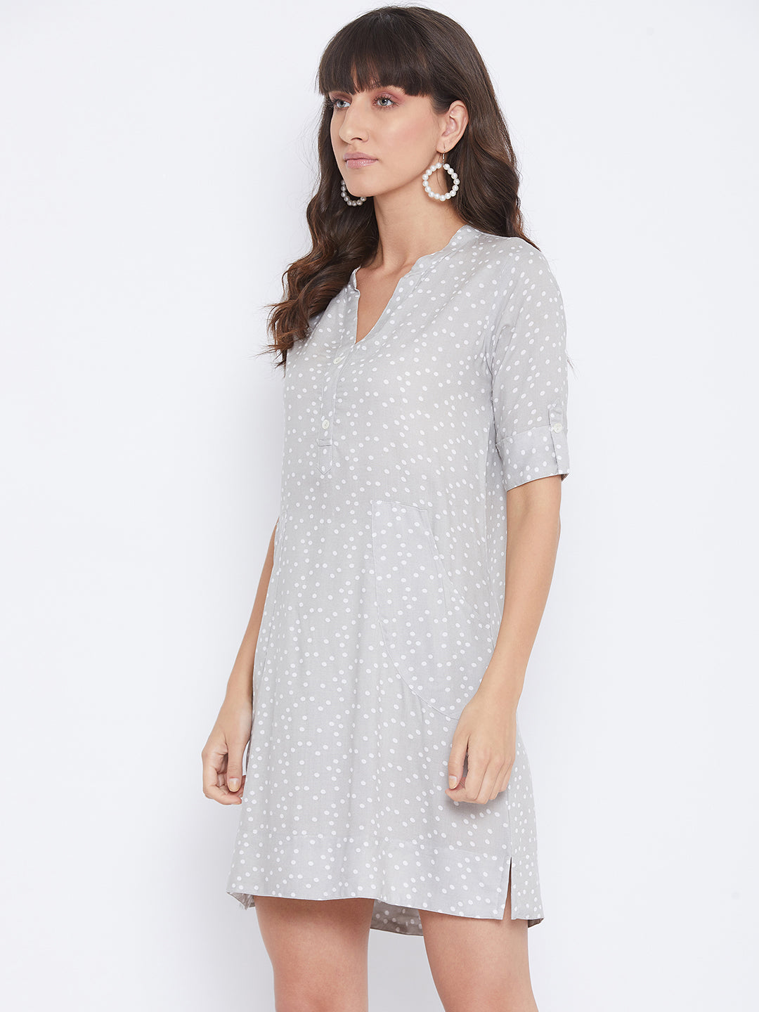 Beige Polka Dots A-Line Dress