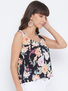 Black & White Floral Cotton Tank Top