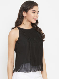 Black Pleated Sleeveless Top