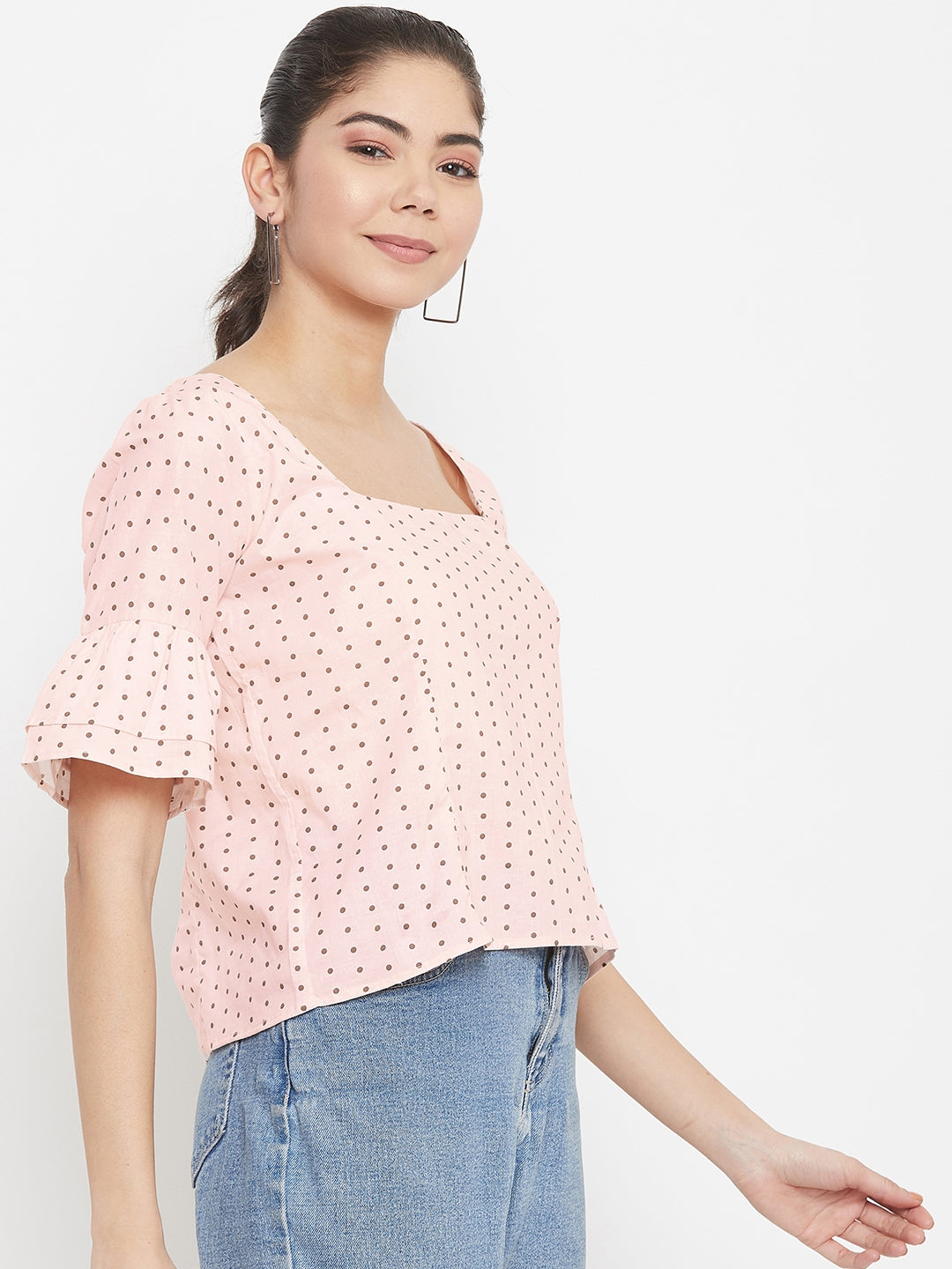 Cotton Brown Peach Polka Top