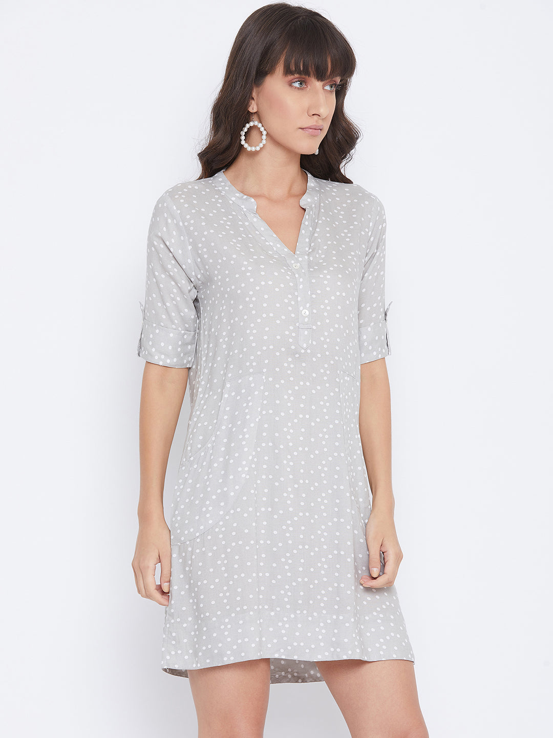 Beige Polka Dots A-Line Dress