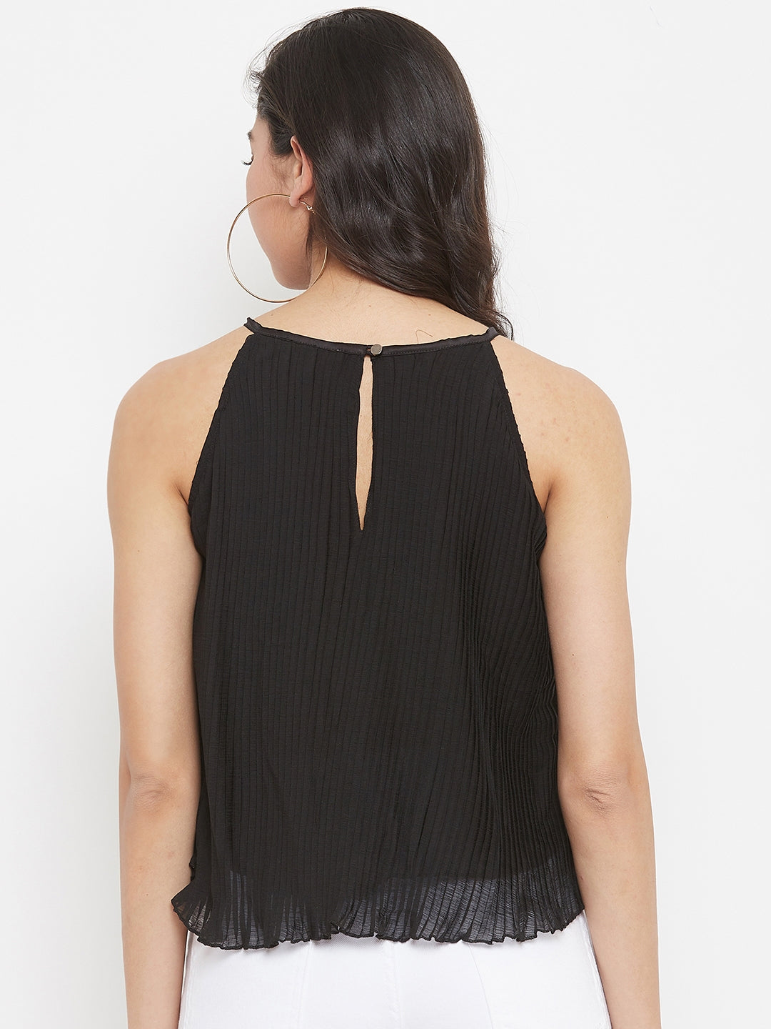 Black Pleated Sleeveless Top