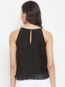 Black Pleated Sleeveless Top