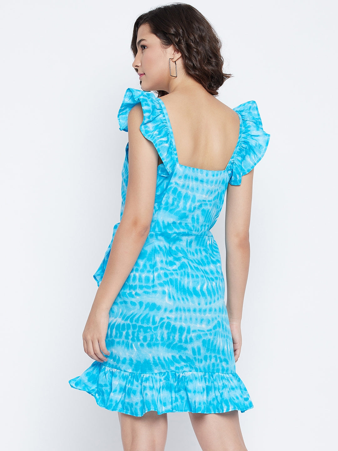 Blue frill sleeve dress