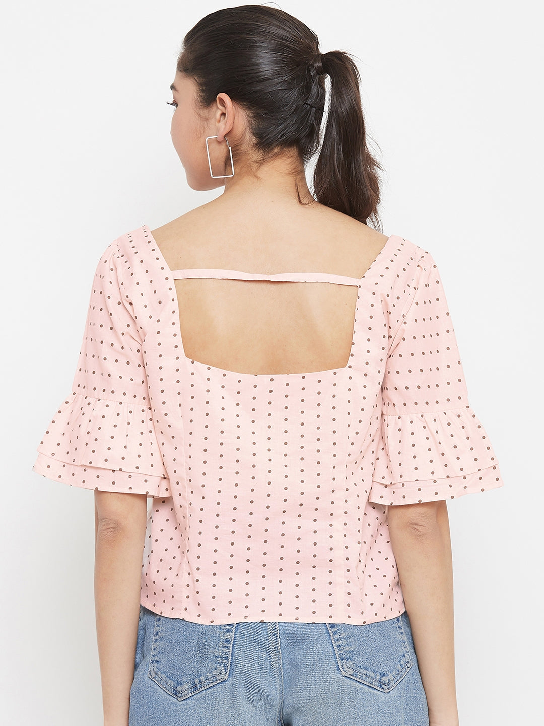 Cotton Brown Peach Polka Top