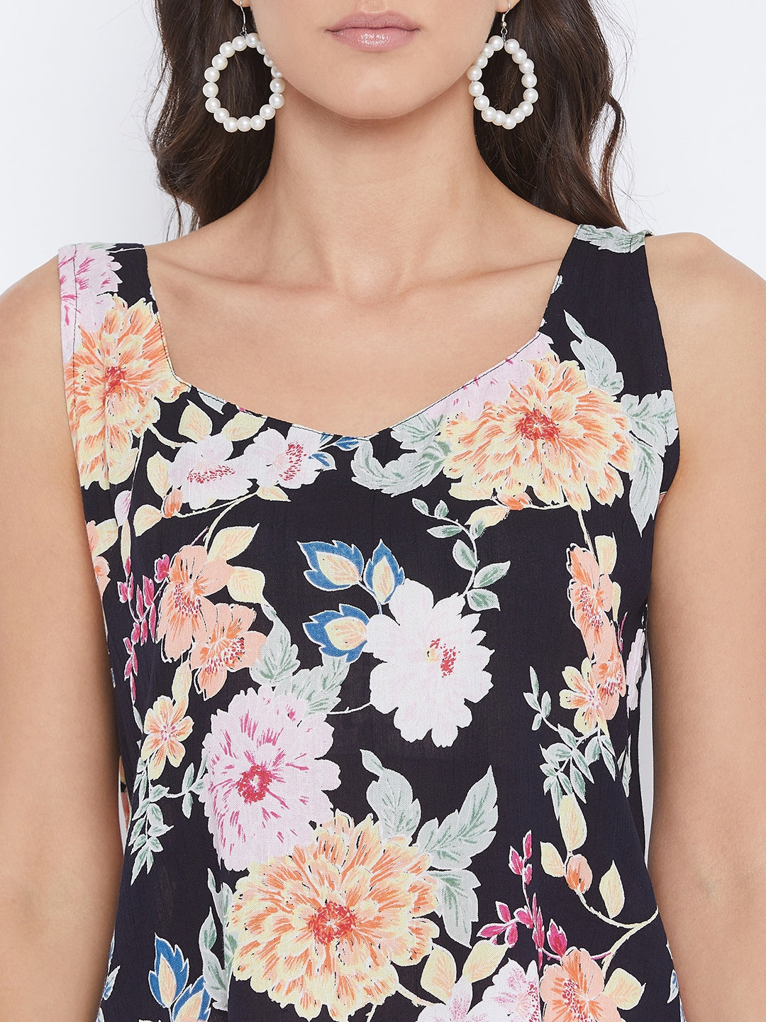 Black & White Floral Cotton Tank Top