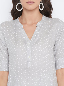 Beige Polka Dots A-Line Dress