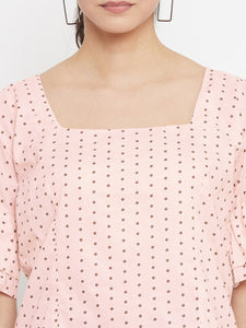 Cotton Brown Peach Polka Top