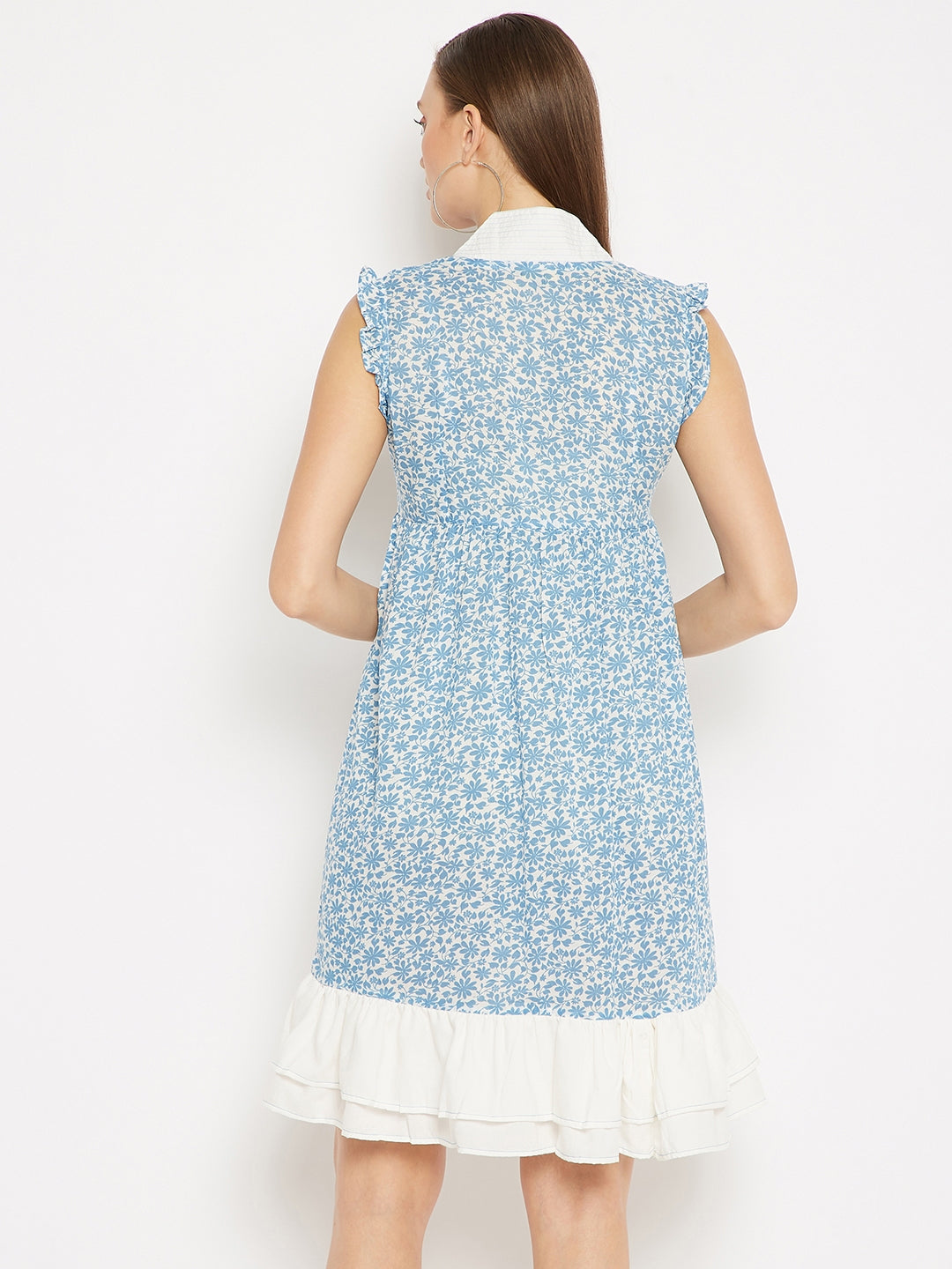 White & Blue Floral Empire Dress