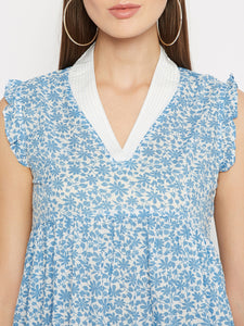 White & Blue Floral Empire Dress