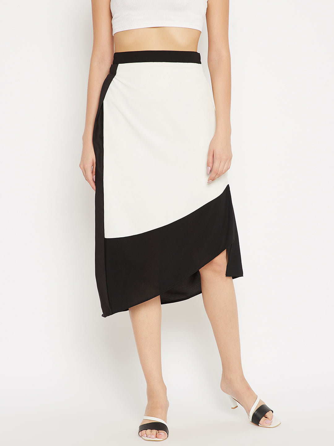 Colour-blocked HigH Waist Pencil Midi Skirt