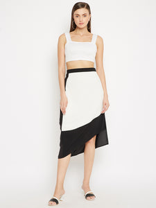 Colour-blocked HigH Waist Pencil Midi Skirt