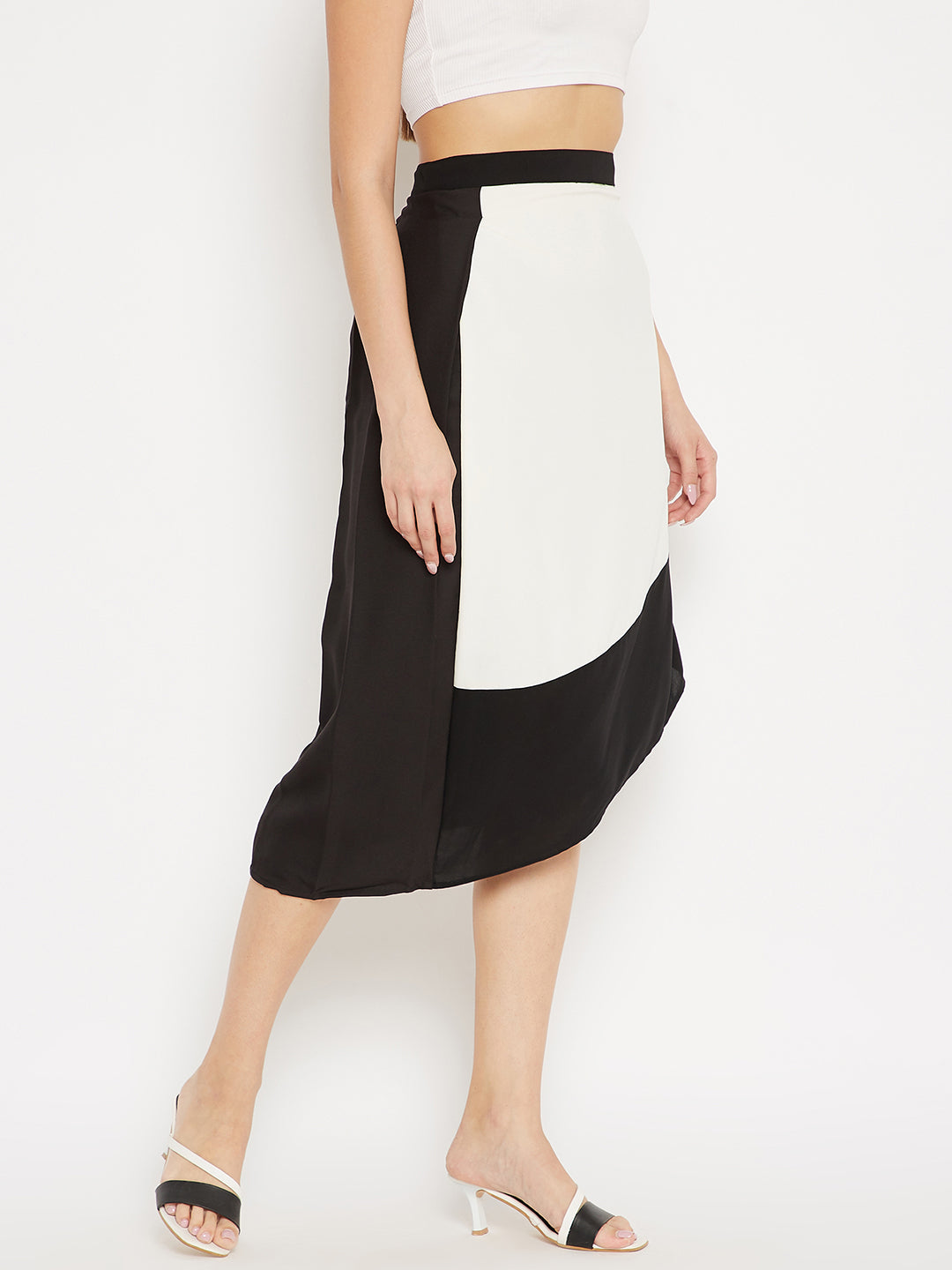 Colour-blocked HigH Waist Pencil Midi Skirt