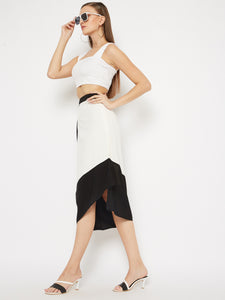 Colour-blocked HigH Waist Pencil Midi Skirt