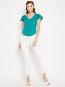 Buy KASSUALLY Blue Flutter Sleeves Cut-Out Pure Cotton Fit & Flare