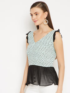 Polka Dot Peplum Top with Accordion pleats