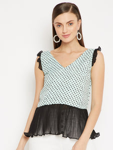 Polka Dot Peplum Top with Accordion pleats