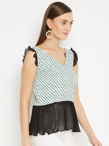 Polka Dot Peplum Top with Accordion pleats