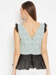 Polka Dot Peplum Top with Accordion pleats